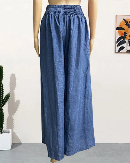 High Waist Solid Color Wide Leg Pants Summer Chic Loose Elegant Metal Flared Pant Office Ladies Straight Holiday Women Trousers