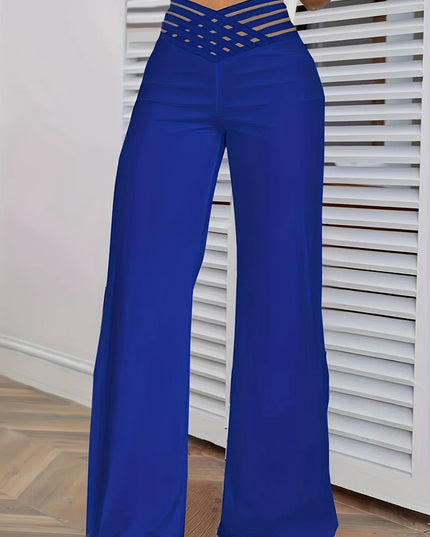 Women Wide Leg Flared Pants 2024 New Y2k Casual Crisscross Sheer Mesh Patch High Waist Trousers Elegant Streetwear Work Pants
