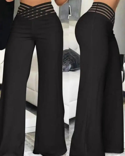 High Waist Solid Color Wide Leg Pants Summer Chic Loose Elegant Metal Flared Pant Office Ladies Straight Holiday Women Trousers