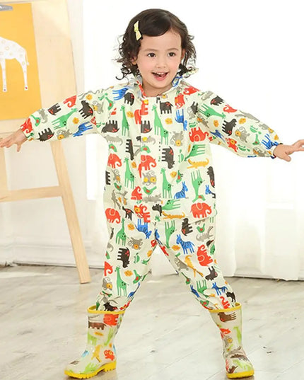 Kids Raincoat Waterproof Rain Poncho Cartoon Dinosaur Children School Student Jumpsuit Rainsuit Boys And Girls Travel Rainwear