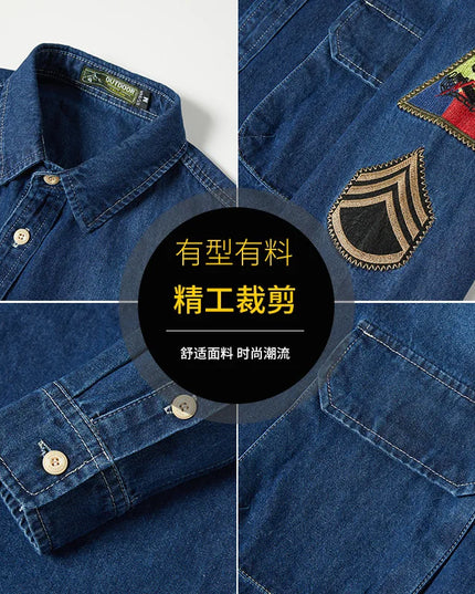Men Long Sleeved Casual Denim Shirts High Quality Male Cotton Multi pockets Cargo Shirts New Spring Man Fashion Jeans Shirts 5XL