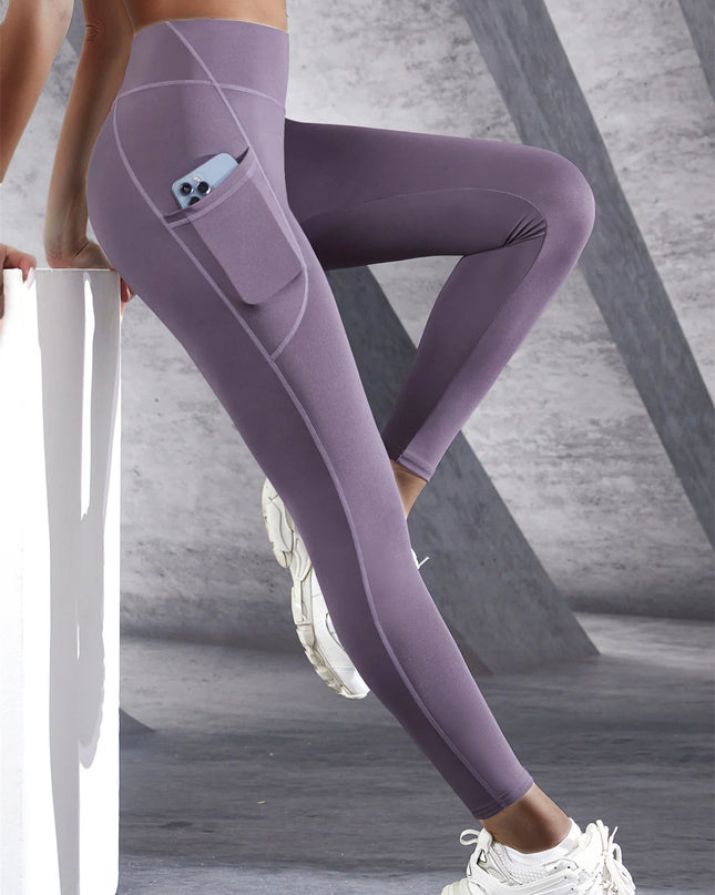 New High Waist Women's Leggings Stretch Yoga Pants Tights With Pockets Push Up Fitness Running Sportswear Solid Color Pants