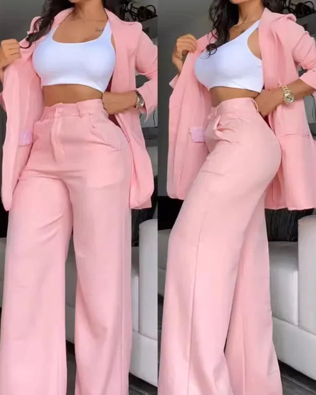 Elegant Two Piece Set Women  Long Sleeve Blazer Coat