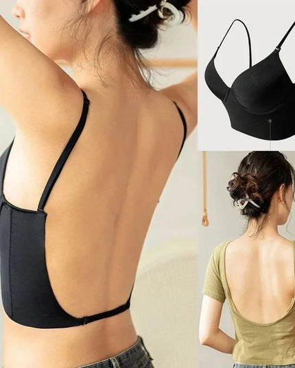 Women Invisible Bra Deep U Plunge Bras Backless Top for Dresses Sexy Lingerie with Transparent Strap Push Up Strapless Underwea