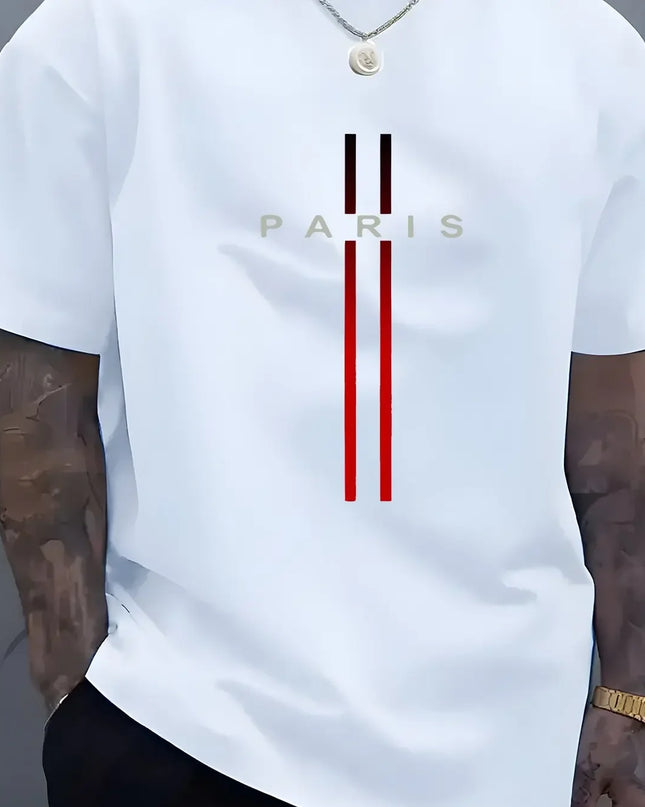 Summer Trend Men and Women Pure Cotton Casual Loose Fit Paris Letter Pattern Printed Round Neck Short Sleeve T-shirt Fitness Top