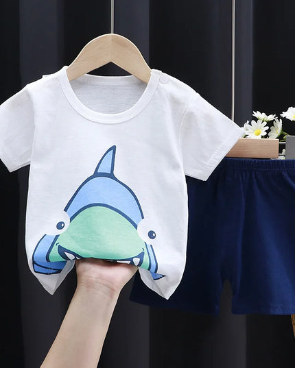 Child Clothing Sets Boys Cartoon Print Tshirt Simple Fashion Tees Shorts New Cute Tops Tracksuits Kids Short Sleeve Tops Shorts