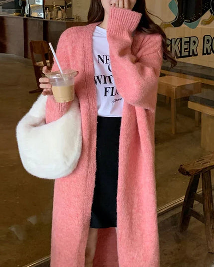 Women Pink Cardigan Knitted Streetwear  Autumn Elegant Thicken Knitwear Harajuku Kimono Loose Chic Wool Cardigans Ladies Winter