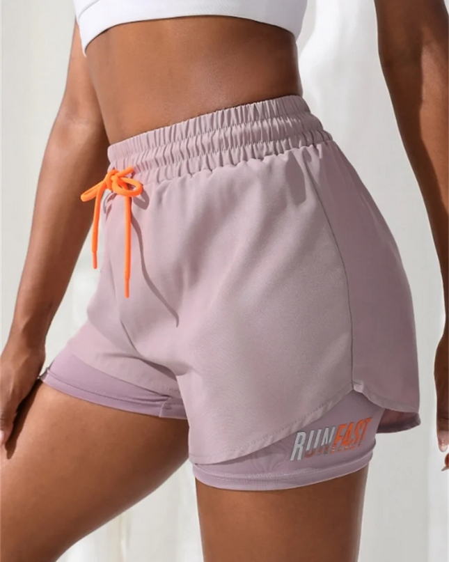 Women's High Rise Yoga Shorts With Elastic Proximity Control Running Shorts, Fake Two Pieces Pants