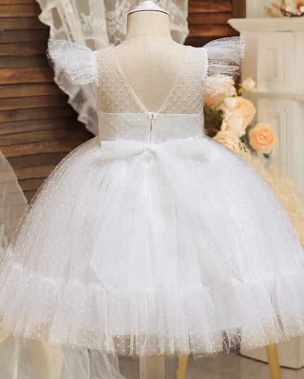Flower Girl Wedding Dress Kids Pink Birthday Party Bow Princess Clothes Baby Evening Gala Costume Summer Ruffle Sleeve Tutu Gown