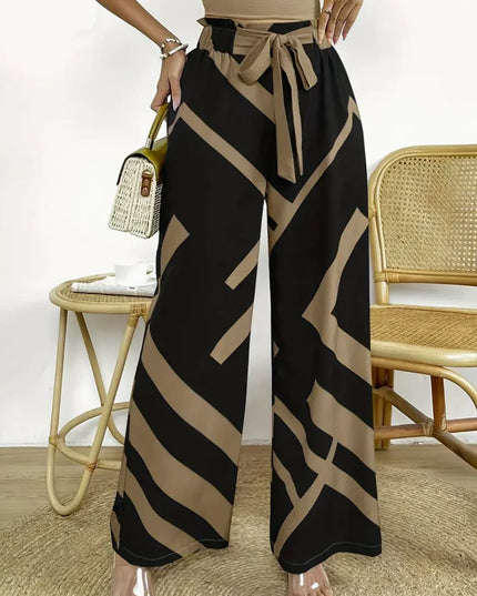 Geometric Pattern Print Wide Leg Pants Casual Loose Bow Front High Waist Pants For Every Day, Women's Clothing