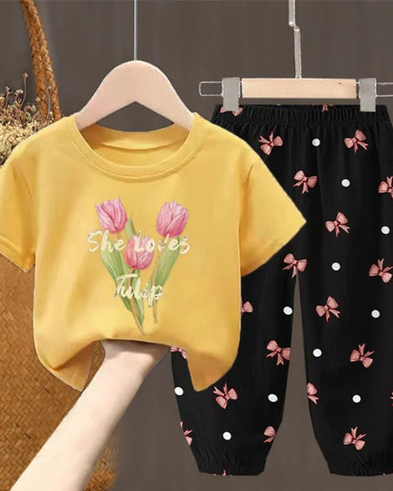 Summer Kids Clothing Set – Girls Toddler Cute Fashion T-Shirt Top & Pants 2-Piece Outfit, Baby Girl Clothess