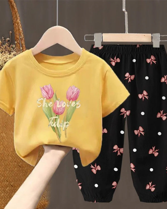 Summer Kids Clothing Set – Girls Toddler Cute Fashion T-Shirt Top & Pants 2-Piece Outfit, Baby Girl Clothess