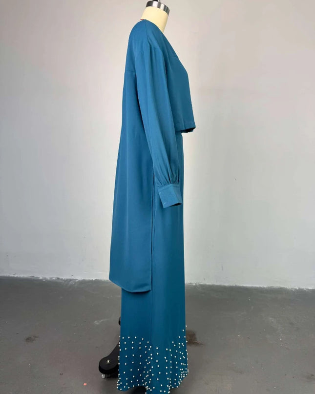 two piece sets women outfits o neck long lantern sleeve tops Embroidered Flares wide leg trousers fashion casual party Pant Sets