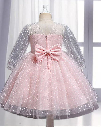 Flower Girl Wedding Dress Kids Pink Birthday Party Bow Princess Clothes Baby Evening Gala Costume Summer Ruffle Sleeve Tutu Gown