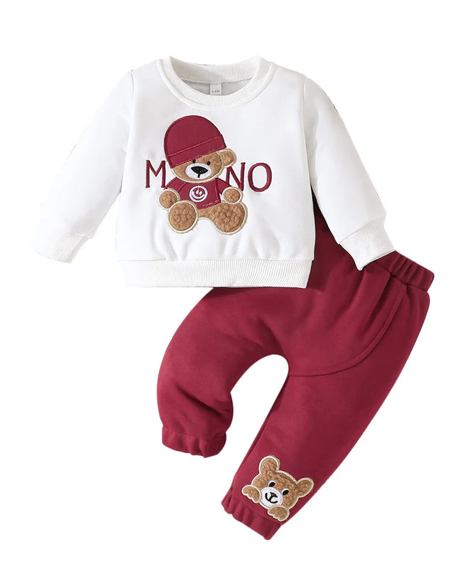 Terno For Kid 3-24Months Casual Cartoon Bear Long Sleeve tee and Navy Pants Outfit Toddler Infant Clothing Set Kids Wear