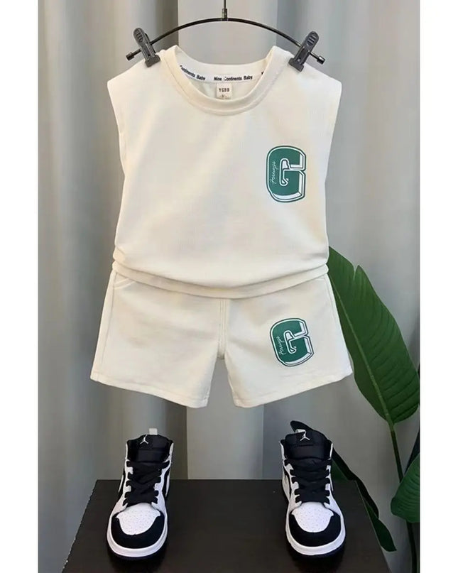 Kids Boys Summer Vest Set New Fashionable Baby Net Red Clothes Boys and Children's Fashion Two Piece Set Kids Outfits