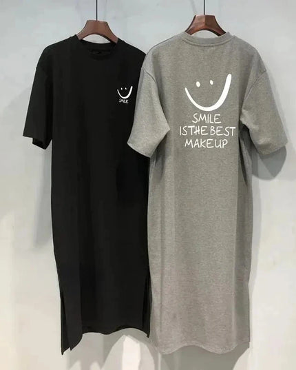 Women's Summer New Short Sleeved T-shirt Dress Loose Mid Length Over Knee Dress