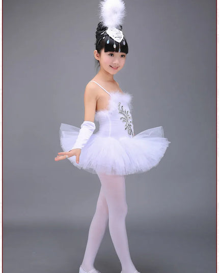 White Ballerina Dancing Costumes For Kids Tutu Dancewear Professional Girls Swan Lake Dance Dress Performance Ballet Dress 1Set