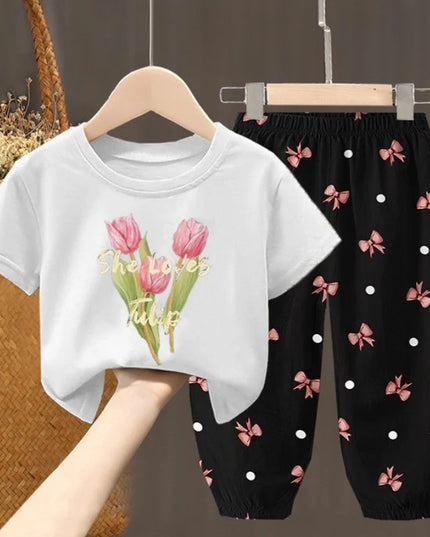 Summer Kids Clothing Set – Girls Toddler Cute Fashion T-Shirt Top & Pants 2-Piece Outfit, Baby Girl Clothess
