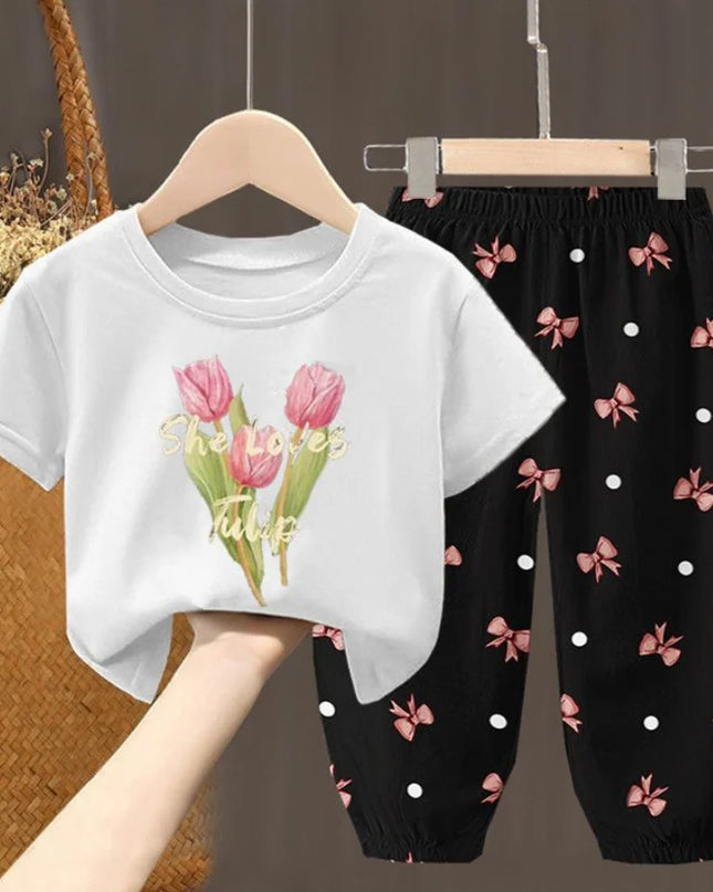 Summer Kids Clothing Set – Girls Toddler Cute Fashion T-Shirt Top & Pants 2-Piece Outfit, Baby Girl Clothess