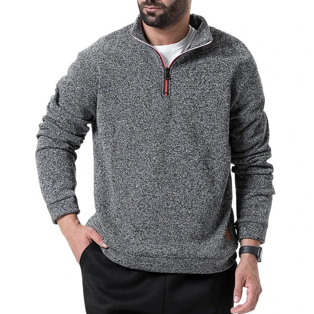 Men's Half Zipper Long Sleeved Sweatshirts Solid Color Stand Collar Pullovers Outdoor Solid Color Lightweight Streetwear
