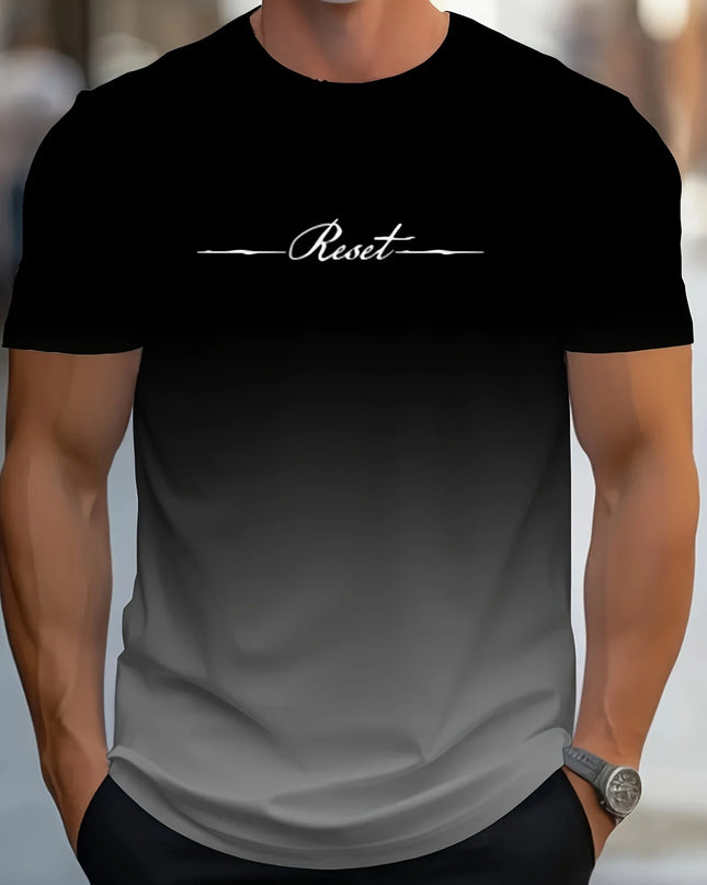 Alphabet Print Gradient Crew Neck Short Sleeve T-shirt For Men, Casual Summer T-Shirt For Daily Wear And Vacation Resorts