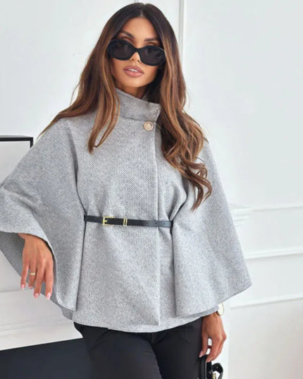 Woolen Cloak Cape Coat Women Elegant Stand Collar Oversize Batwing Sleeve Lady Jacket 2024 Autumn Winter Fashion Woman Ponchos