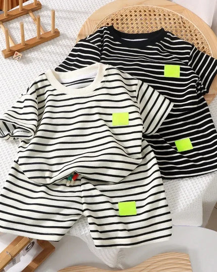 Summer Baby Boy Girls Clothes Set Children Stripe Tshirts and Shorts 2 Pieces Suit Kid Top Bottom Outfits Casual Tracksuits