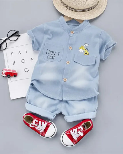 New Summer Baby Boys Denim Clothing Children Casual Short Sleeve Shirt Shorts 2Pcs/Set Kids Sportswear Toddler Fashion Wear