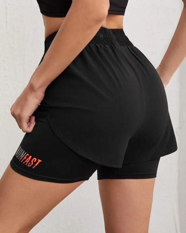 Women's High Rise Yoga Shorts With Elastic Proximity Control Running Shorts, Fake Two Pieces Pants