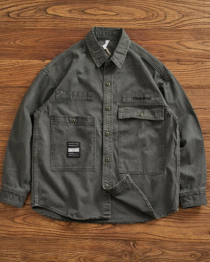 Heavy cargo shirt for men retro shirt for men pure cotton wash to do old loose casual long-sleeved coat for men