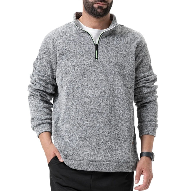 Men's Half Zipper Long Sleeved Sweatshirts Solid Color Stand Collar Pullovers Outdoor Solid Color Lightweight Streetwear