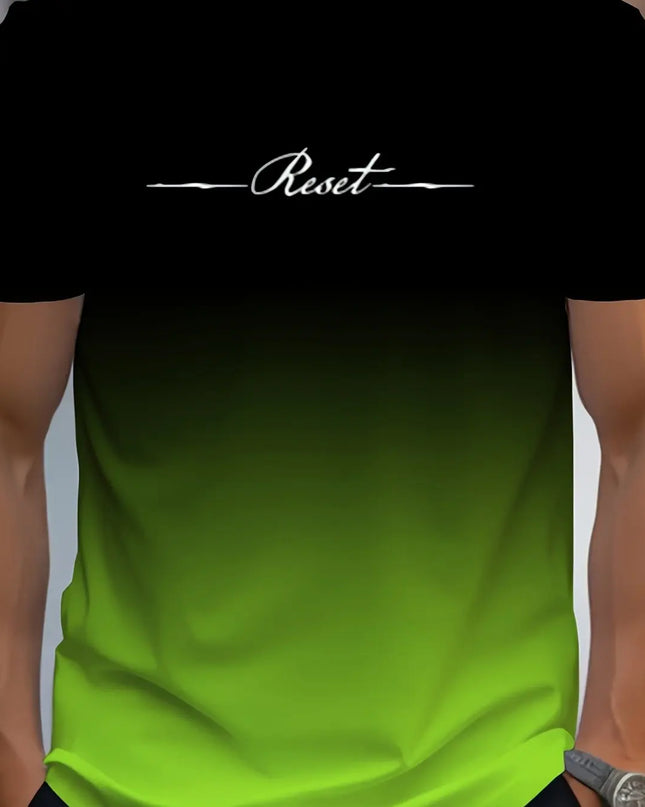 Alphabet Print Gradient Crew Neck Short Sleeve T-shirt For Men, Casual Summer T-Shirt For Daily Wear And Vacation Resorts