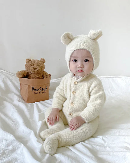 0-3T Baby Boys & Girls Winter Romper with Hat – Warm Cute Jumpsuit, Sweet & Lovely Baby Outfit