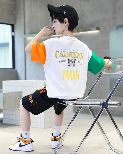 2025 summer Teenager Boys Clothes Casual Outfit Kids Tracksuit Child t shirt + shorts hot pant 4 5 6 7 8 9 10 12 11 13 14 Year