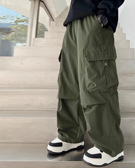 Boys Cargo Pants Children Spring Casual Trousers Children Autumn Straight Loose Pants Teenager Solid Color Wide-leg Clothing
