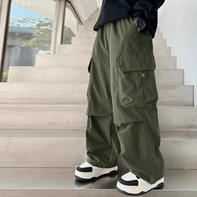 Boys Cargo Pants Children Spring Casual Trousers Children Autumn Straight Loose Pants Teenager Solid Color Wide-leg Clothing