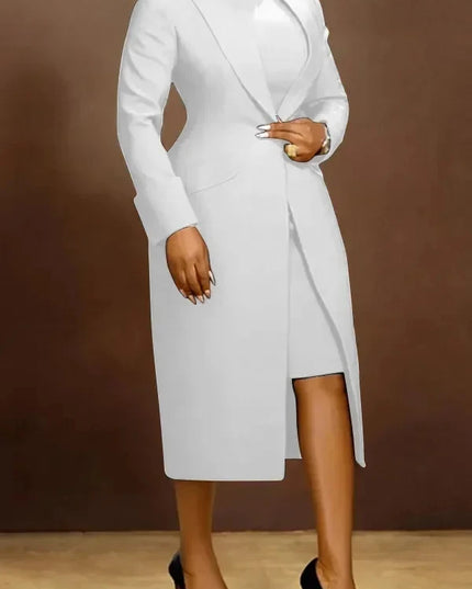 Women's Set Full Sleeve Long Blazer Coat+ Long Dress Suit  Winter Streetwear T