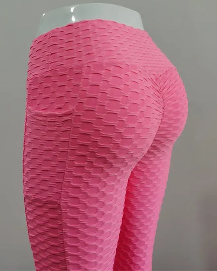 Women Fashion Pocket Bubble Pants Stretchy Slim Leggings Gym Running Cycling Fitness Pants High Waist Hip Lift Leggings Female