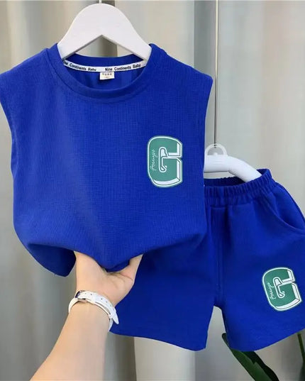 Kids Boys Summer Vest Set New Fashionable Baby Net Red Clothes Boys and Children's Fashion Two Piece Set Kids Outfits
