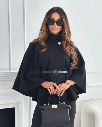 Woolen Cloak Cape Coat Women Elegant Stand Collar Oversize Batwing Sleeve Lady Jacket 2024 Autumn Winter Fashion Woman Ponchos