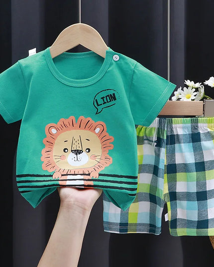 Child Clothing Sets Boys Cartoon Print Tshirt Simple Fashion Tees Shorts New Cute Tops Tracksuits Kids Short Sleeve Tops Shorts