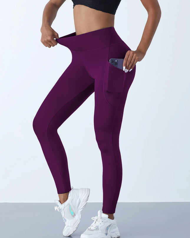 New High Waist Women's Leggings Stretch Yoga Pants Tights With Pockets Push Up Fitness Running Sportswear Solid Color Pants
