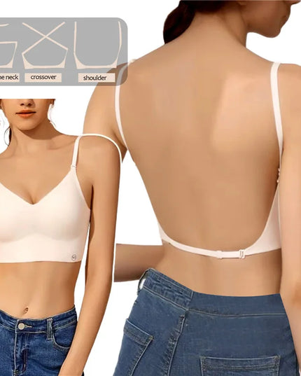 Women Invisible Bra Deep U Plunge Bras Backless Top for Dresses Sexy Lingerie with Transparent Strap Push Up Strapless Underwea