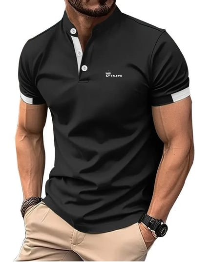 Spring Summer Men Casual Short Sleeve Stand Collar Polo T Shirt Men Sport Golf Polo Shirt Letter Print Slim Fit Polo Tops