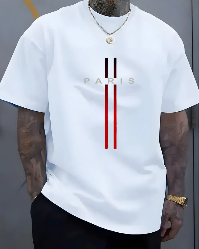 Summer Trend Men and Women Pure Cotton Casual Loose Fit Paris Letter Pattern Printed Round Neck Short Sleeve T-shirt Fitness Top