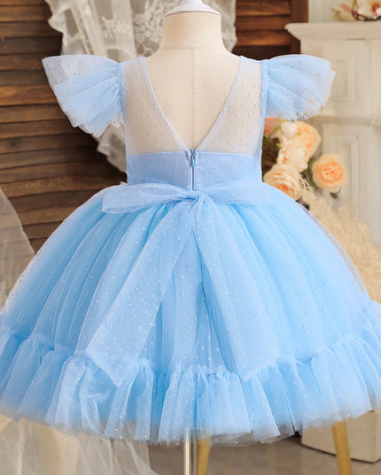 Flower Girl Wedding Dress Kids Pink Birthday Party Bow Princess Clothes Baby Evening Gala Costume Summer Ruffle Sleeve Tutu Gown