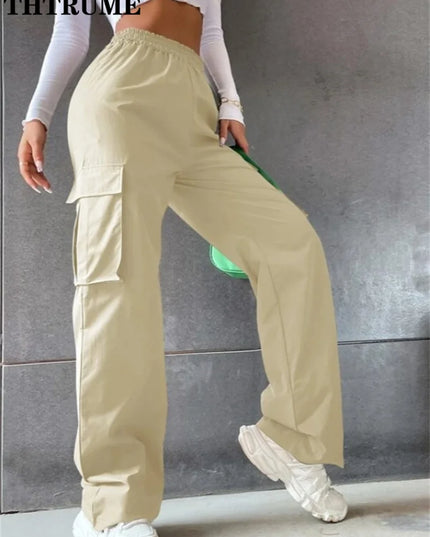 Vintage Streetwear Cargo Pants Fashion Women Solid Oversized Pocket High Waist Baggy Pant Casual Hip Hop Straight New Trousers