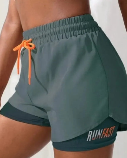 Women's High Rise Yoga Shorts With Elastic Proximity Control Running Shorts, Fake Two Pieces Pants