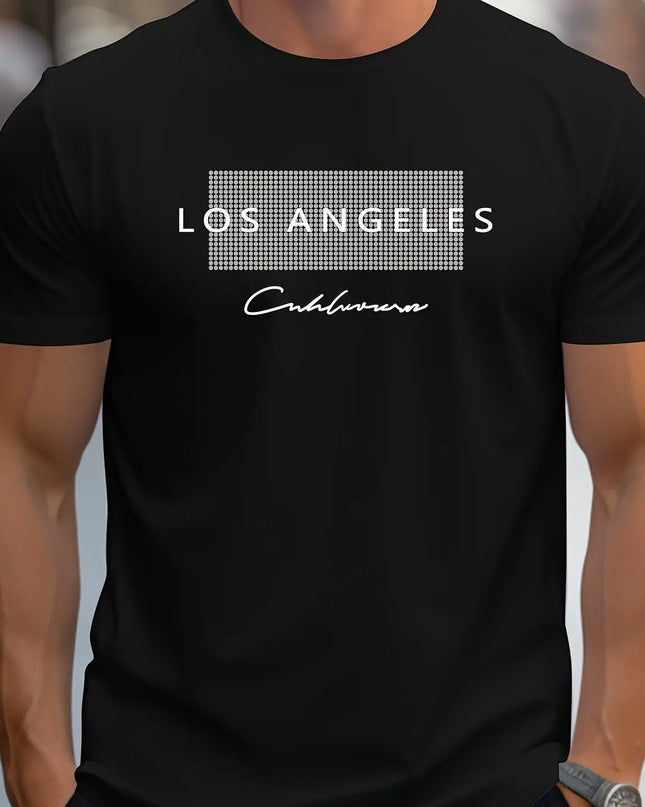 Men's  summer loose fit large Los Angeles Graphic printed slim fit casual sports round neck short sleeved T-shirt top